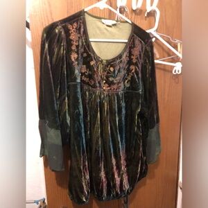ONE WORLD Velvet Blouse with Embroidery - 59A $35 or $30 w/offer